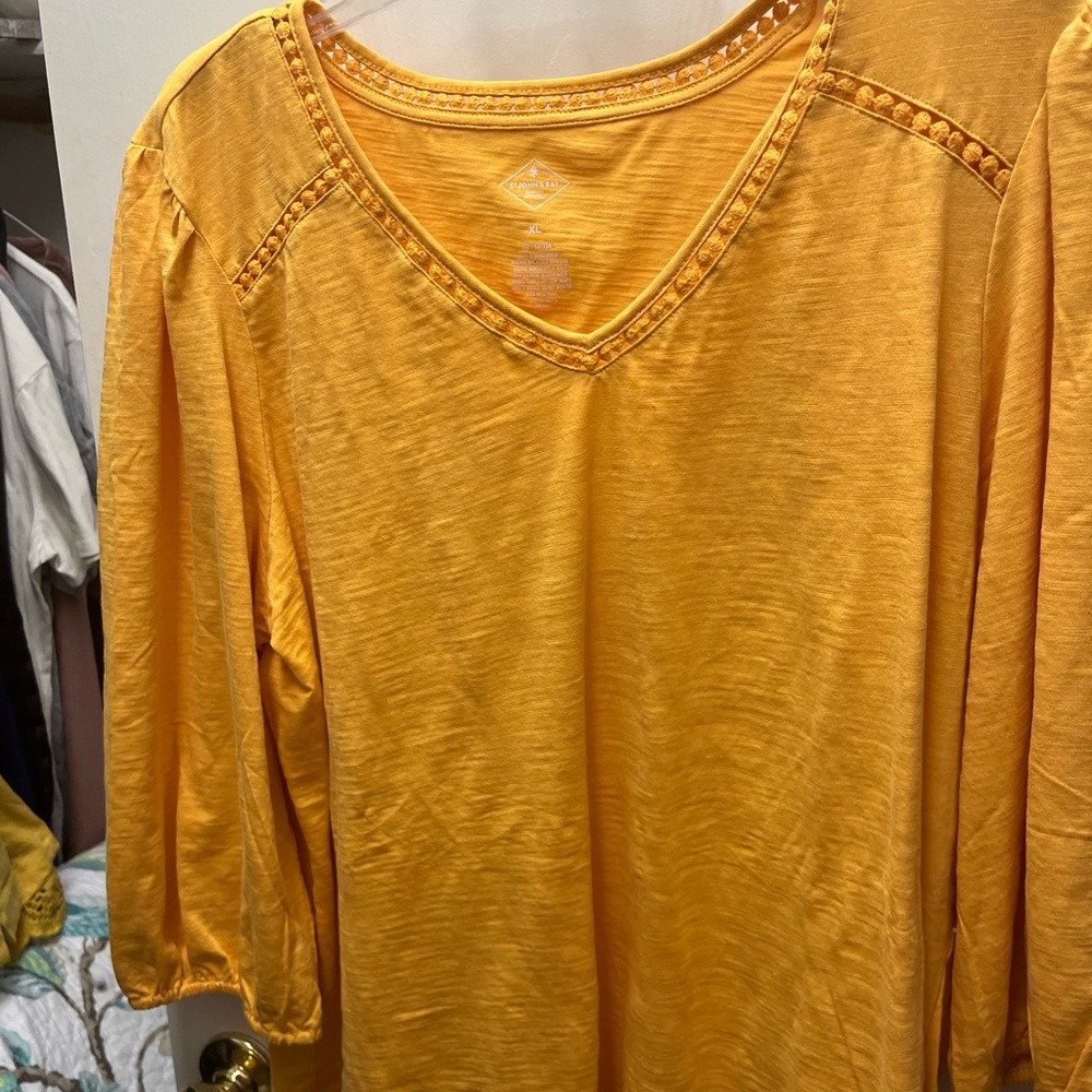 St John bay cotton yellow 3/4 sleeve top XL